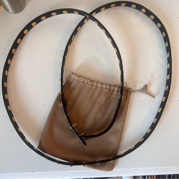 BURBERRY Studded Black Leather Gold Stud Wrap Belt Long Designer Statement Belt - Picture 10 of 14